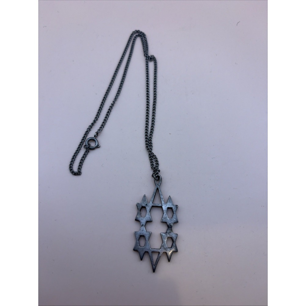 Vintage Silver Tone Star of David Cluster Pendant Necklace Judaica Modernist
